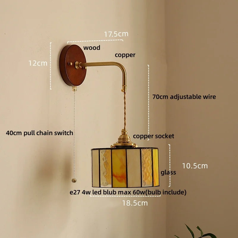 Adjustable LED Wall Lamp Sconce Copper Wood Glass Stair Light