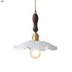 Walnut Wood LED Pendant Light with White Ceramic Knob Switch