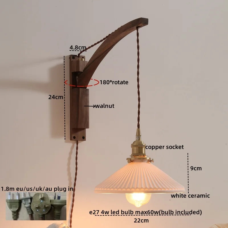 Nordic LED Wall Sconce Walnut Copper Stair Light Fixtures