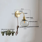 Green Class Ball LED Wall Light Fixture, Copper Socket, Pull Chain Switch