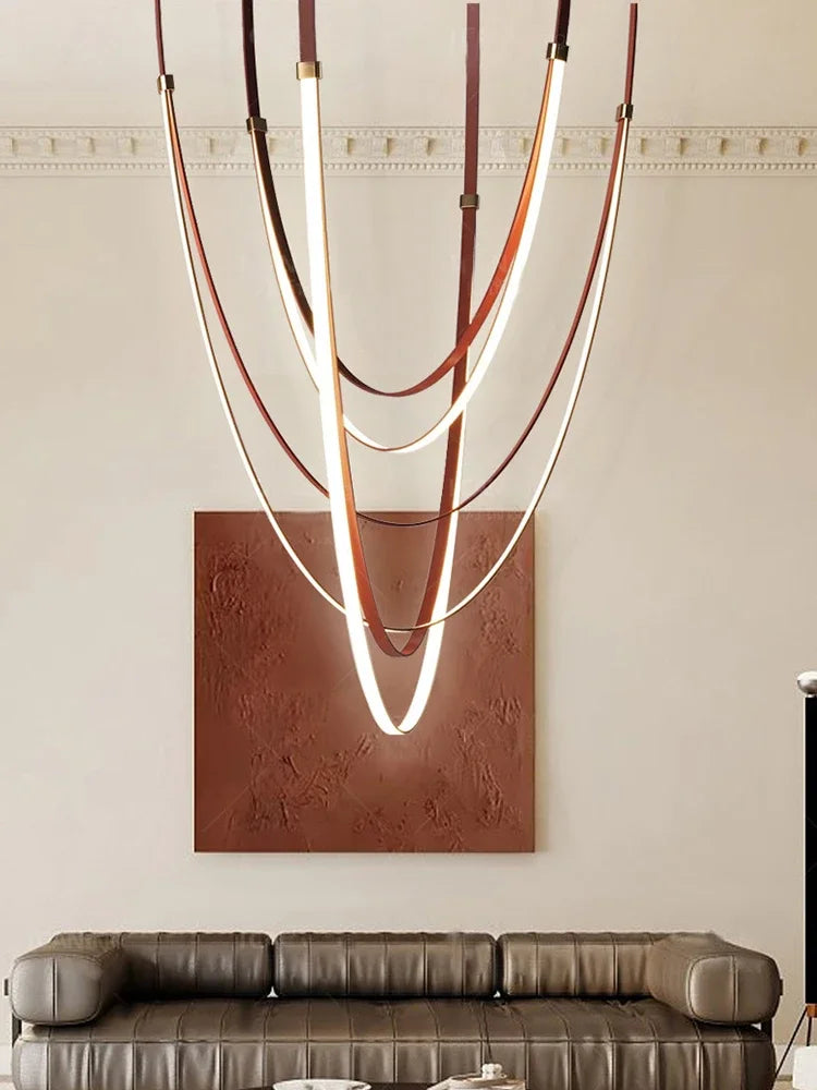 Designer Leather Chandelier Belt Pendant Light for Modern Spaces