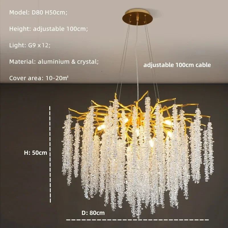 Afralia™ Crystal Tassel LED Branch Chandelier for Dining Room and Home Decor