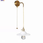 White Glass LED Wall Lamp with Pull Chain Switch, Modern Nordic Design