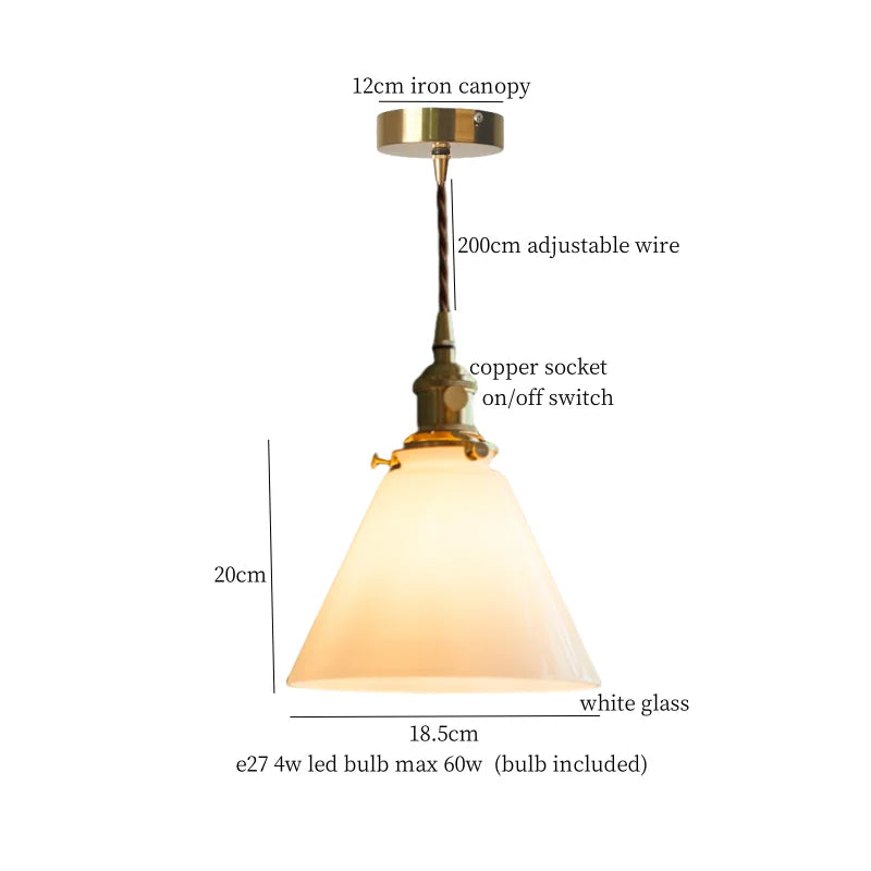 Afralia™ Cream Glass Copper LED Pendant Lamp for Kitchen Bedroom Living Room