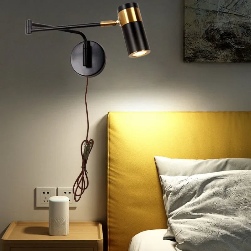 Rotatable LED Wall Sconce Swing Arm Light Fixture for Study and Bedside