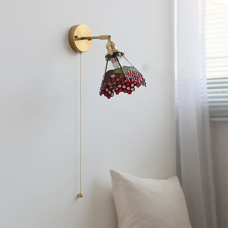 Glass LED Wall Light Tiffany Style Sconce, Pull Chain Switch, Colorful Design