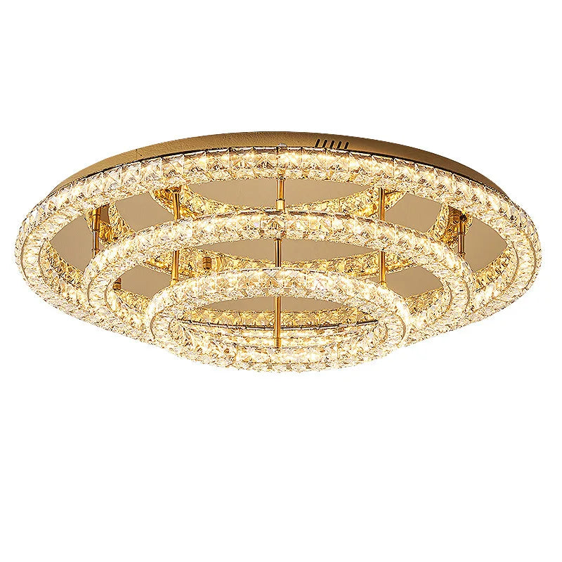 Afralia™ Modern Luxury Dimmable Crystal Chandelier Round Steel LED Ceiling Light