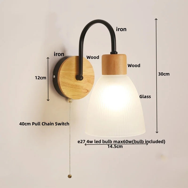 Afralia™ Nordic Glass LED Wall Light Sconce with Pull Chain Switch