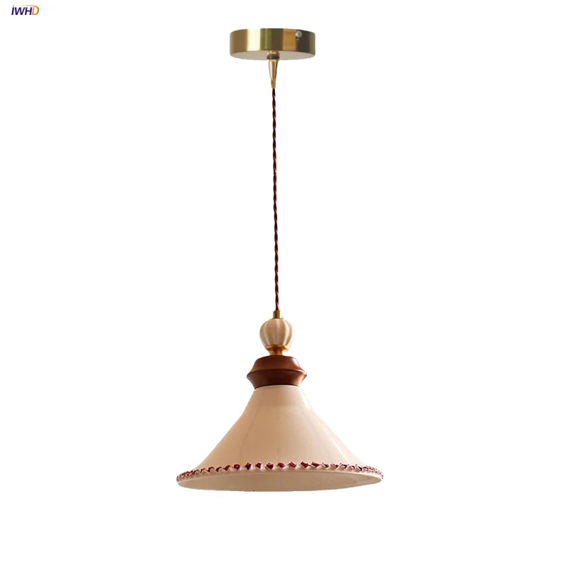 Afralia™ LED Rose Flower Pendant Lamp Ceramic Wood Nordic Modern Hanging Light