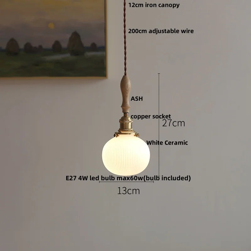 Ceramic LED Pendant Lights with Ash Wood Nordic Design