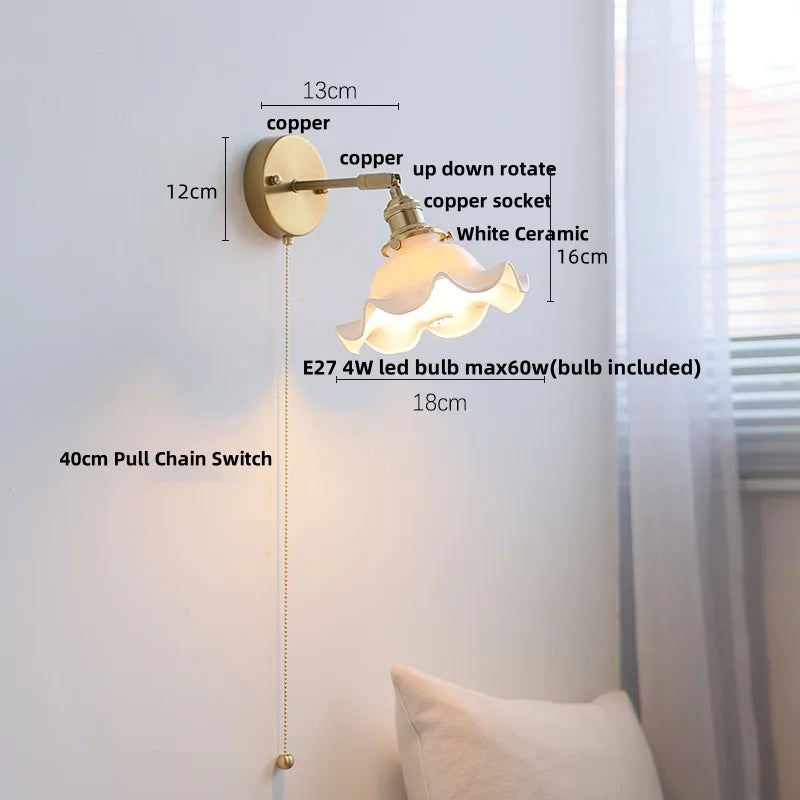 Ceramic LED Wall Lights with Pull Chain Switch for Bathroom Mirror