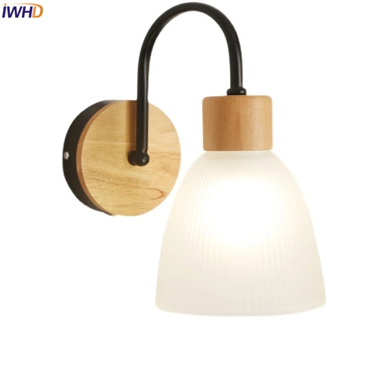 Afralia™ Wood Base Glass LED Wall Sconce Modern Bathroom Light Fixture