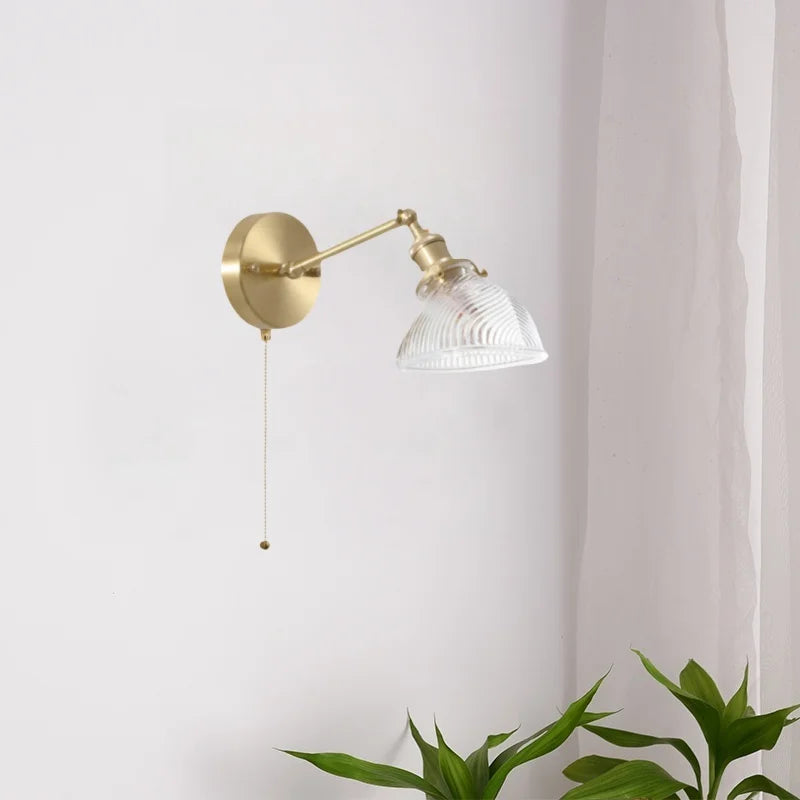 Glass LED Wall Lamps Pull Chain for Bedroom & Living Room