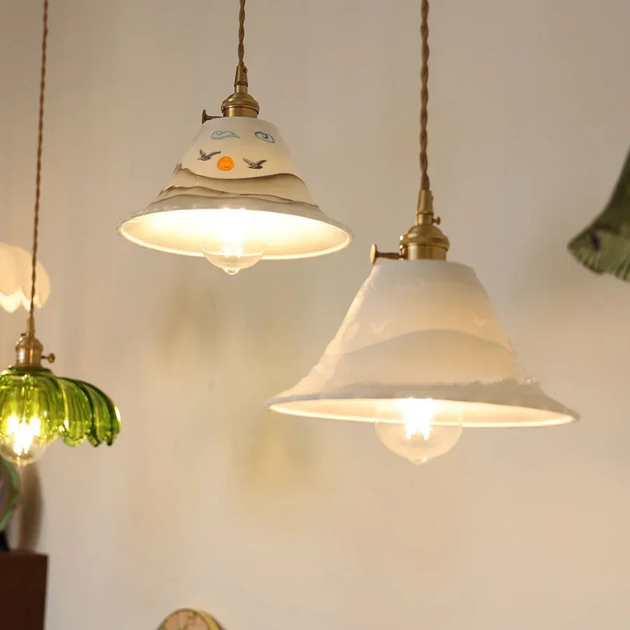 Ceramic Copper Pendant Light Bar Coffee Kitchen E27 Knob Switch LED Fixture