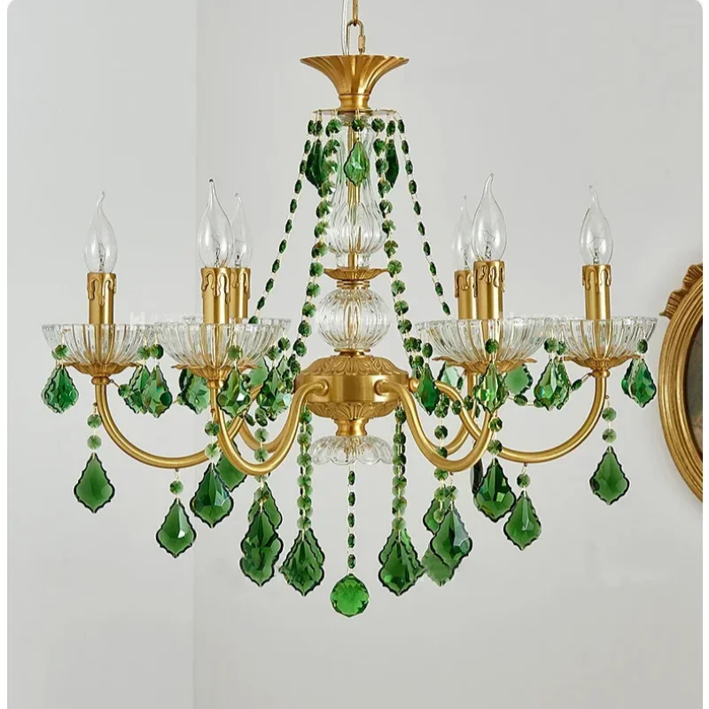 Green Crystal Chandelier for Living Room - Bohemian Style LED Pendant Lighting