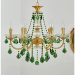 Green Crystal Chandelier for Living Room - Bohemian Style LED Pendant Lighting