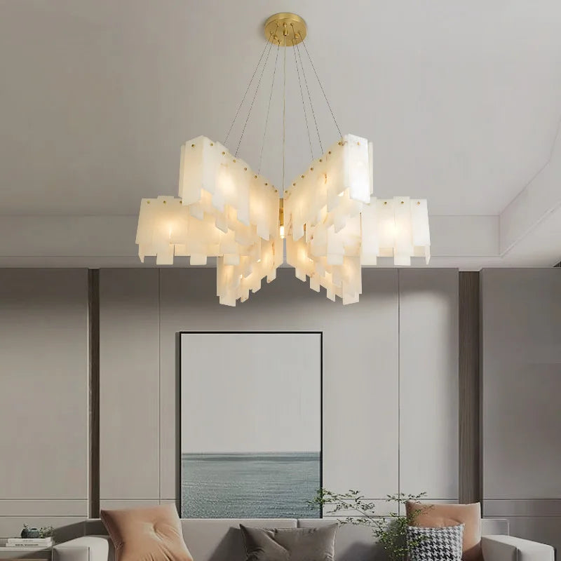 Marble Pendant Chandelier: Spanish Natural Marble Ceiling Lighting for Living Room