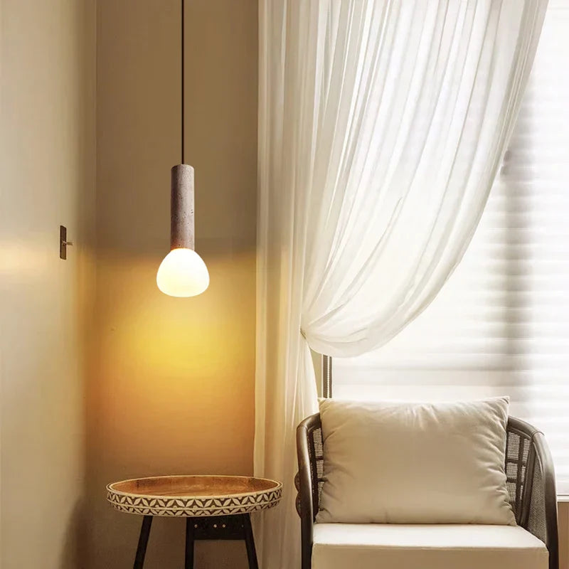 Afralia™ Stone Glass LED Pendant Light - Japanese Vintage Hanging Lamp