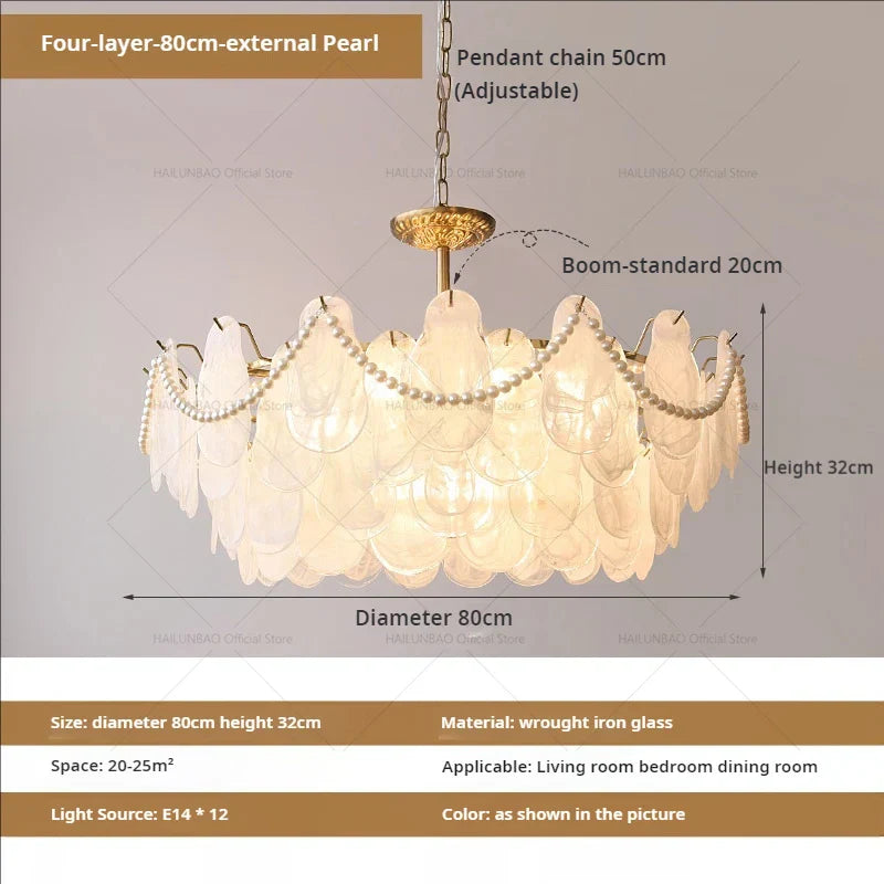 French Chandelier Garden Light with K9 Crystal | Elegant Pearl Shell Design