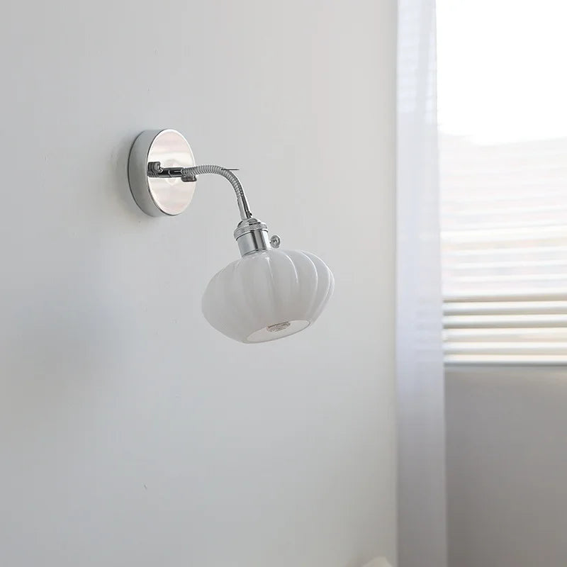 Adjustable Arm LED Wall Light Fixture with Pull Chain Switch, White Glass