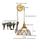 Tiffany Glass LED Wall Lamp Pull Chain Switch Vintage Copper Wall Lights
