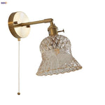 Amber Flower Glass Wall Light Fixture with Pull Chain Switch