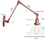 Swing Arm LED Wall Lights Pull Chain Switch Glass Ball Industrial Home Decor