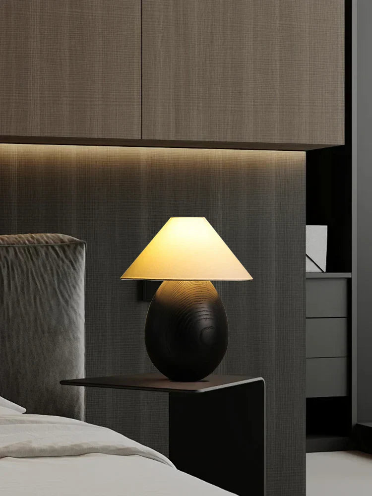 Retro Wood Carving Table Lamp Black Elegant Desk Light Home Office Decor