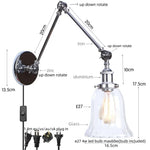 Chrome Industrial LED Wall Sconce Swing Arm Clear Glass Lamp