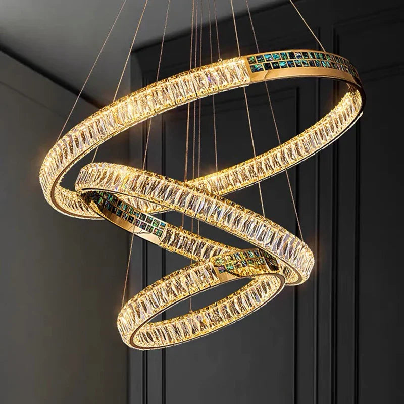 Crystal Ring Ceiling Chandelier | Stainless Steel | Luxury Home Decor