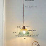 Walnut Wood LED Pendant Lamp Green Glass Modern Interior Hanging Light