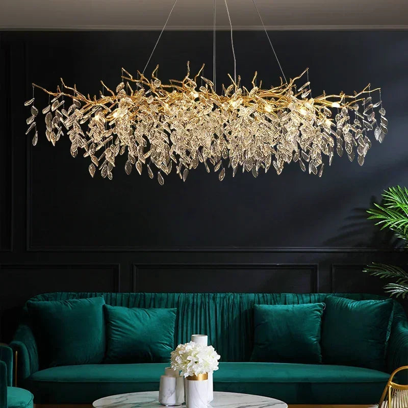 Crystal LED Pendant Lights Gold Dining Room Branch Chandelier