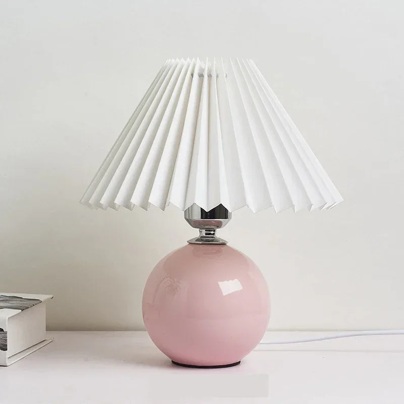 Nordic Ceramics Table Lamp - Modern Desk Light with Pleated Lampshade for Cozy Home Lighting