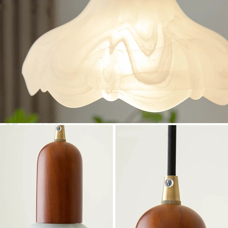 Wood Glass LED Pendant Light Suspension Luminaire for Home Decor
