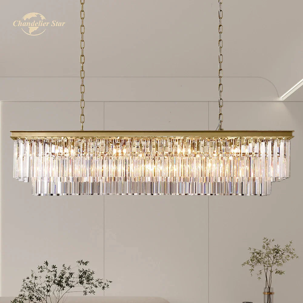 LED Rectangular Crystal Chandelier for Dining Living Kitchen Island