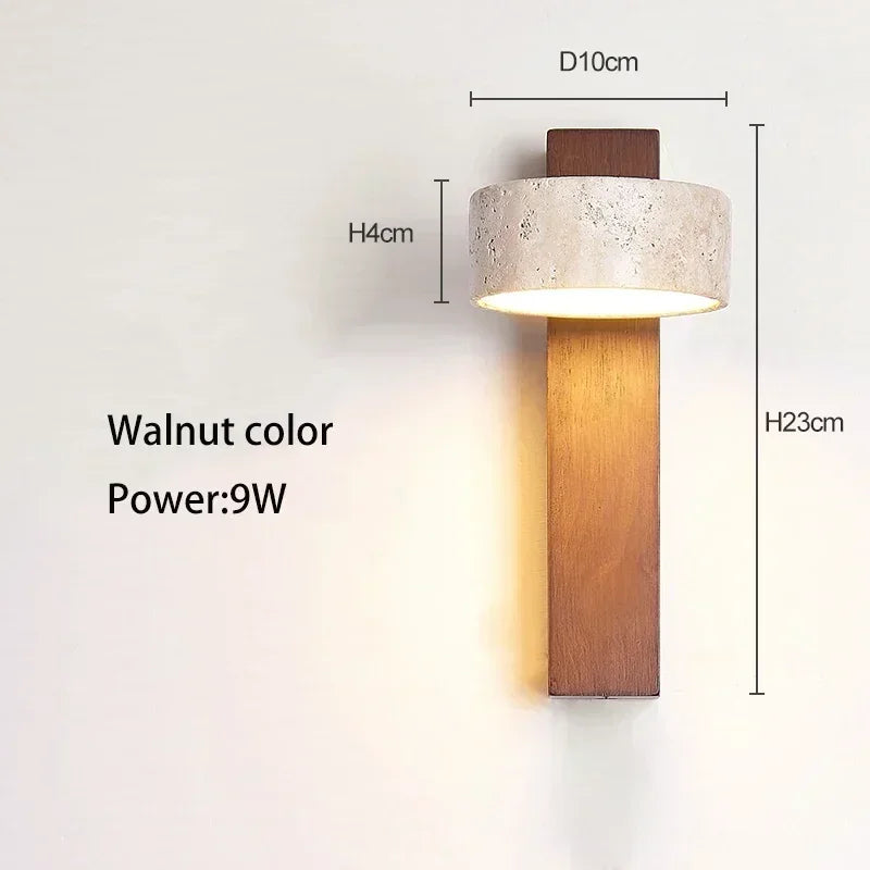 Travertine Wall Sconce Light Wood Rotatable for Bedroom Bedside