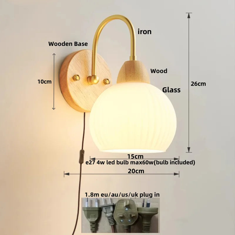 White Glass LED Wall Lights Modern Simple Pull Chain Switch Iron Stair Light