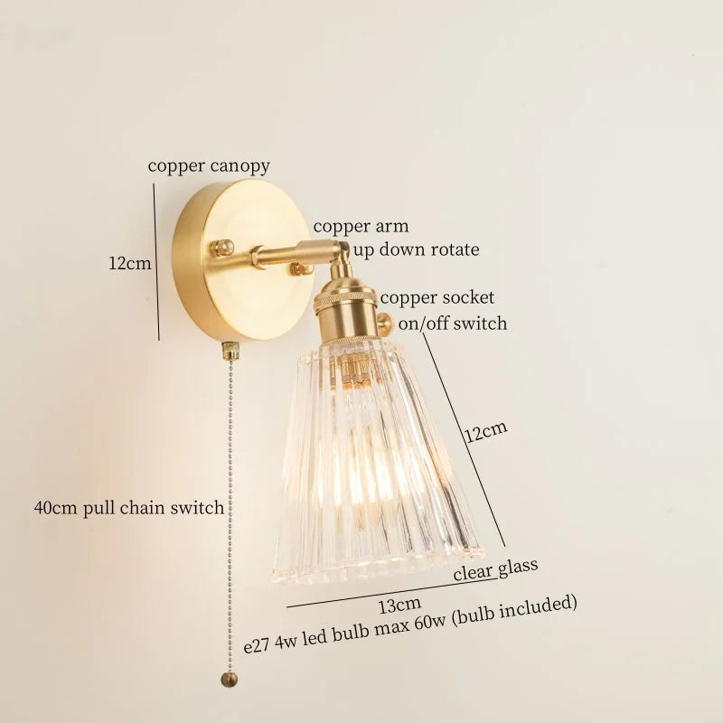 Afralia™ Striped Glass LED Wall Sconce Copper Arm Vintage Lampara Pared