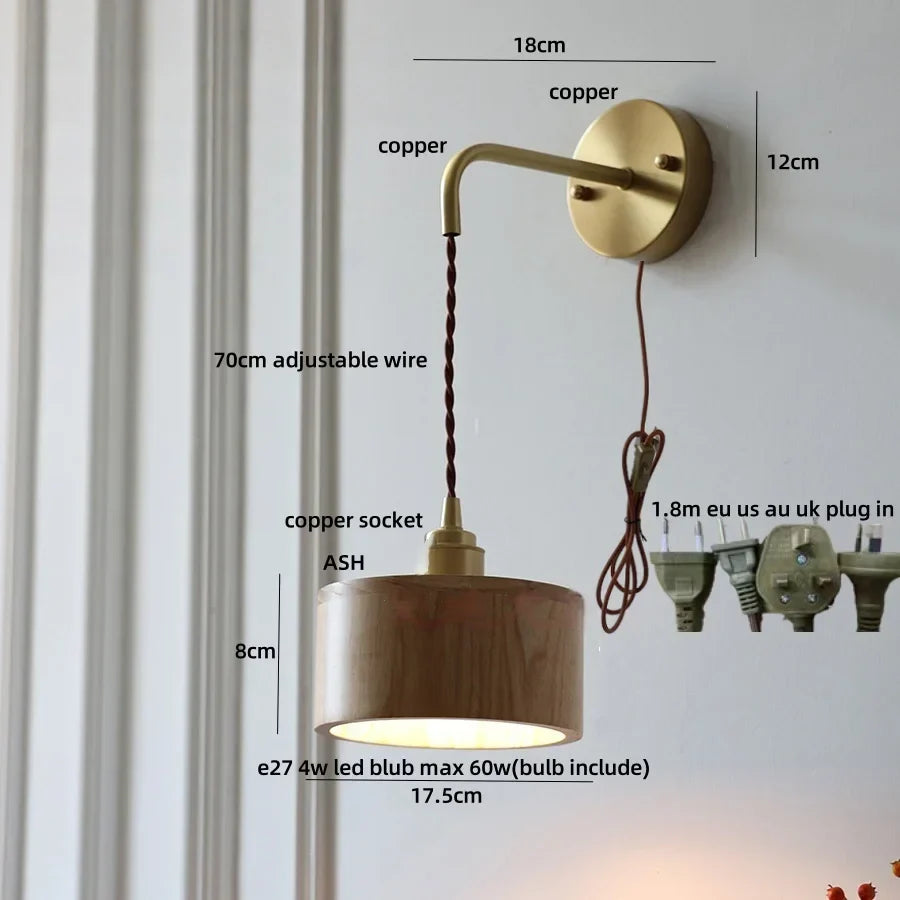 Wood Adjustable LED Wall Light Fixture | Modern Nordic Bedside Wall Lamp
