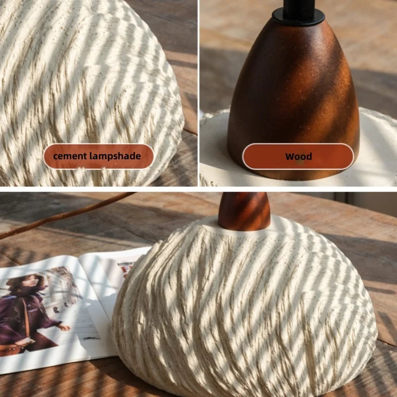 Wood Cement Pendant Light Fixture Adjustable LED Modern Nordic Hang Lamp