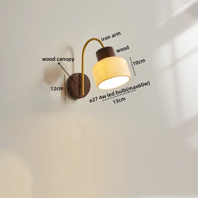 Ceramic Wood LED Wall Lights Modern Bedside Lamp for Home Decor
