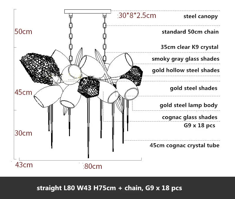 Afralia™ Gold Steel LED Pendant Lights with Cognac/Gray Glass Shades