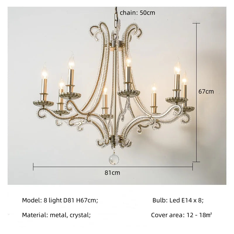 Crystal LED Chandelier: French Living Room Retro E14 Pendant Light for Home Decor