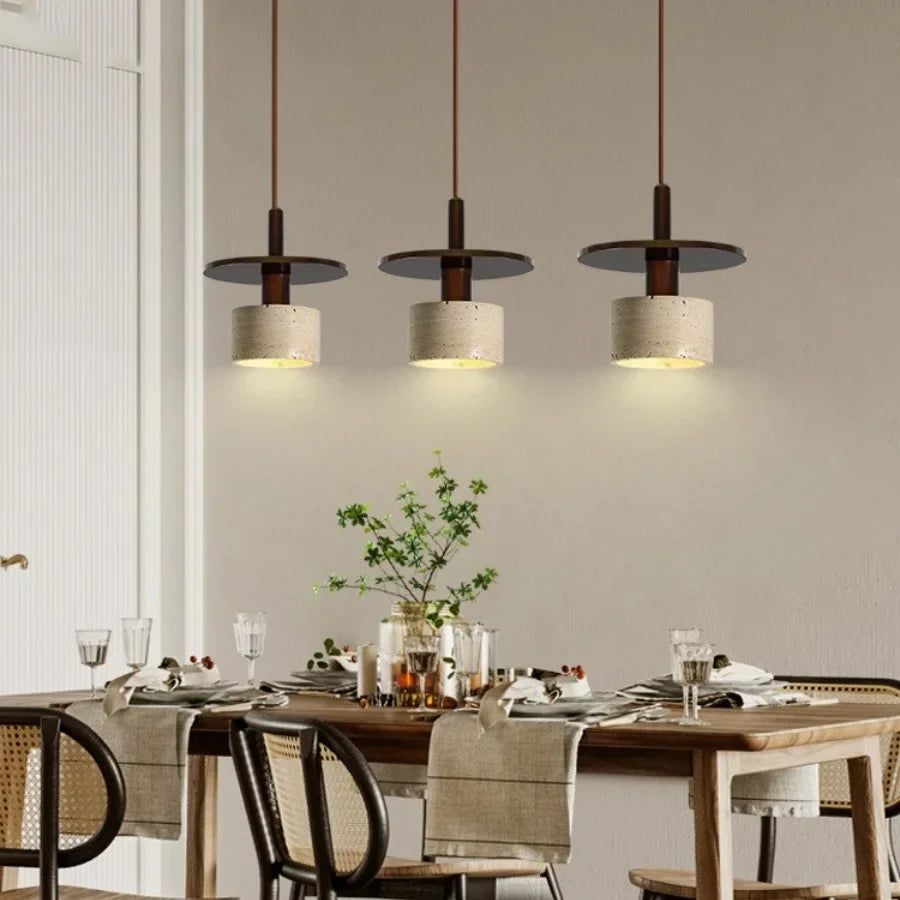 Yellow Travertine Stone LED Pendant Light for Dining Room Restaurant.