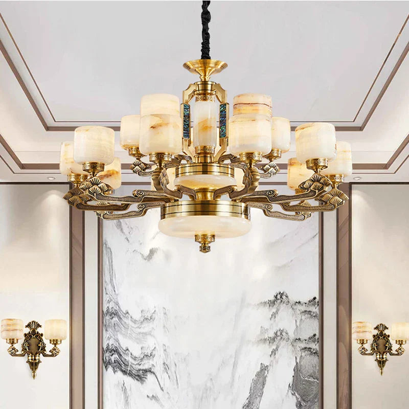Natural Jade Chinese Chandelier for Living Room, Hotel, Restaurant, and Tea Room