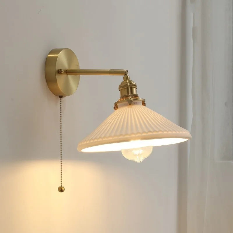 Ceramic LED Wall Light with Pull Chain Switch for Bedroom Bathroom Living Room