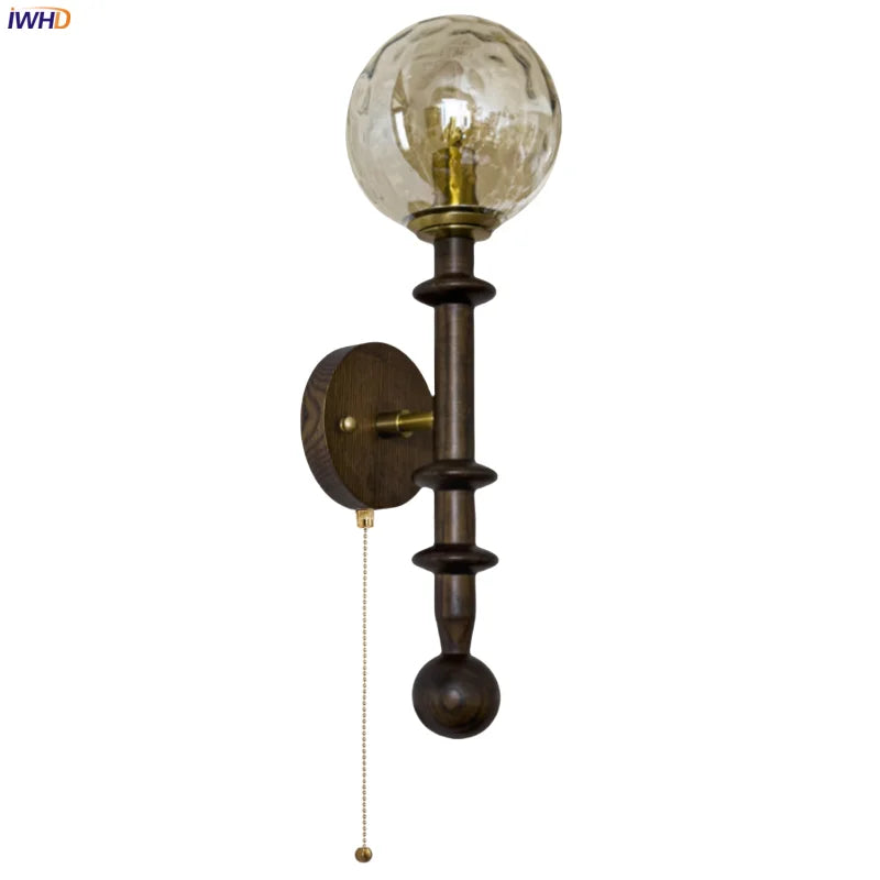Afralia™ Tawny Glass LED Wall Sconce - Vintage Ash Wood Wandlamp