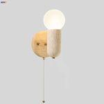 Wood & Travertine LED Wall Sconce with Pull Chain Switch