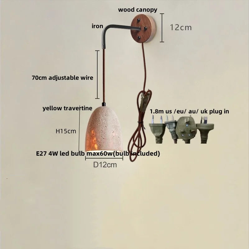 Yellow Travertine LED Wall Sconce with Pull Chain Switch