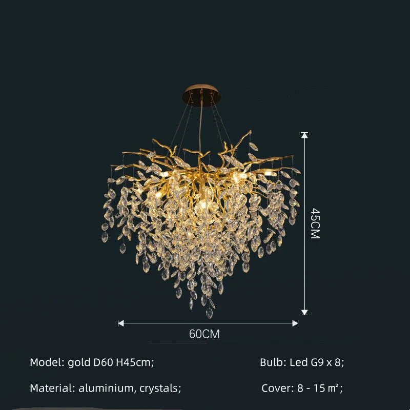 Afralia™ Crystal G9 Chandelier: Luxury Living Room Branch Pendant Lights, Modern LED Luminarias